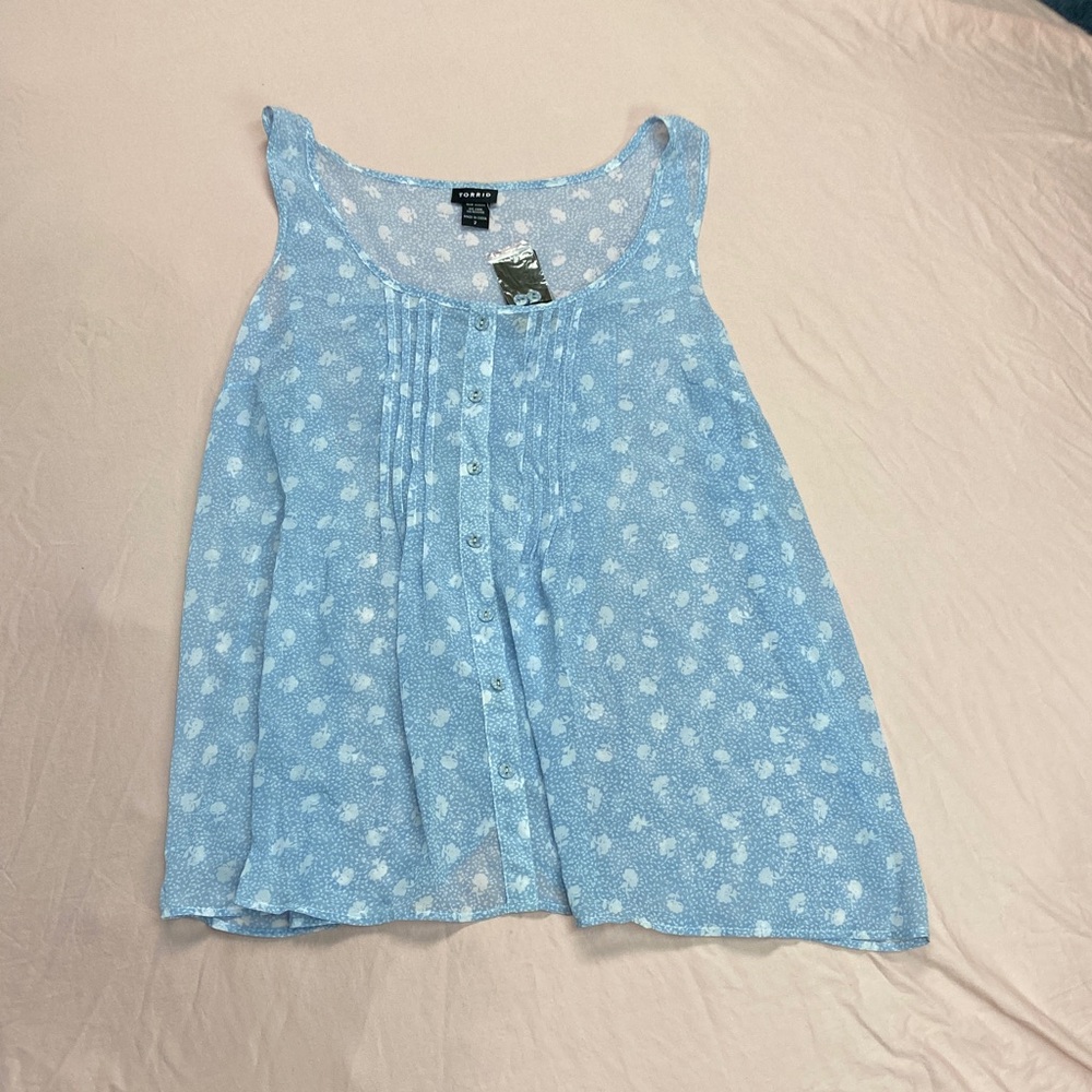 Torrid Blue Floral Sleeveless Blouse